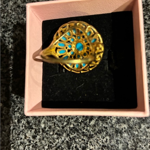 Turquoise and Gold Floral Ring - Picture 7 of 11